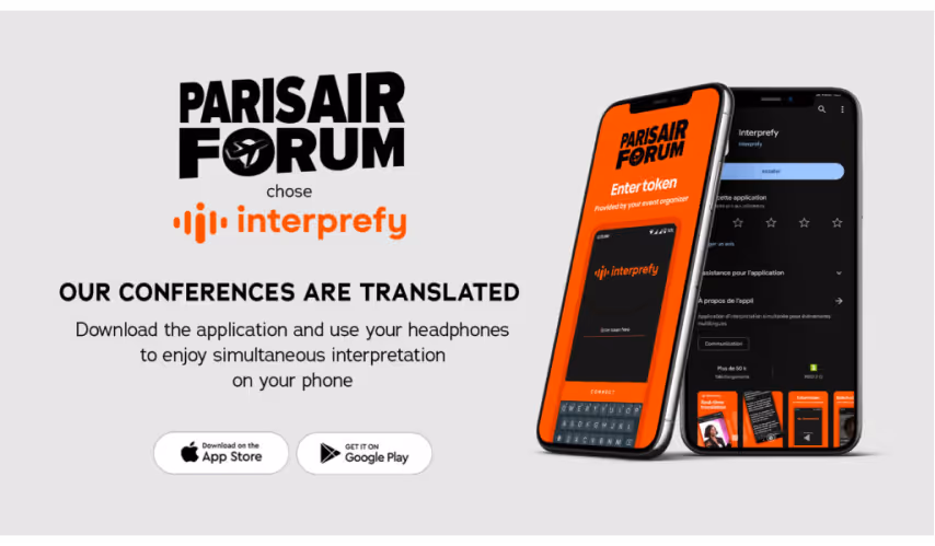 Paris Air Forum choisit Interprefy pour des conférences traduites avec écouteurs et application mobile.