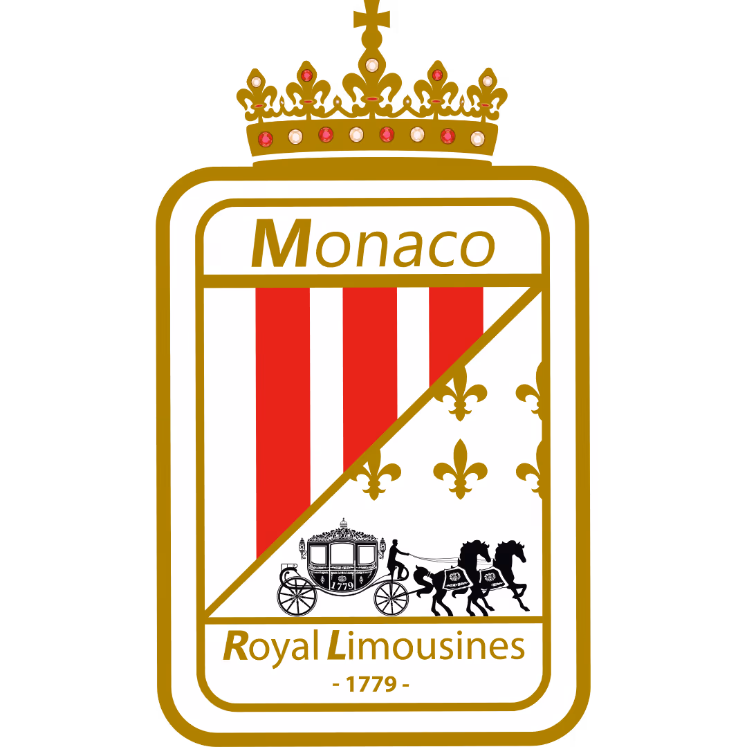 Официальный логотип Monaco Royal Limousines с королевской короной и гербом в цветах Монако — VIP-транспортные услуги с 1779 года