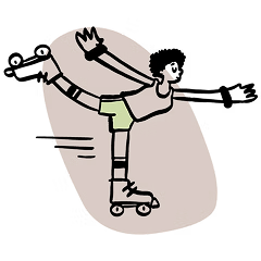 Illustration of a person confidently roller skating with arms spread wide, representing freedom and belonging
