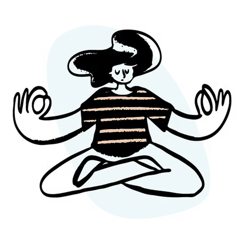 Illustration of a person sitting cross-legged in a meditative pose with eyes closed, representing mindfulness and breathwork practice