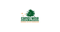 Camp Wise logo featuring a large green tree with two orange stars and the tagline 'Summer camp of Cleveland' below.