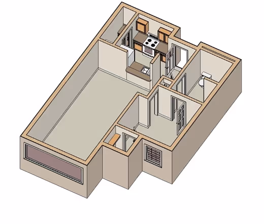 1 Bedroom 1 Bathroom layout