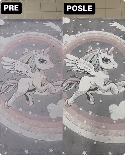 čist tepih pre i posle mašinskog pranja