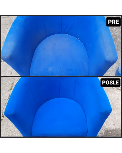 Pranje plave fotelje pre i posle