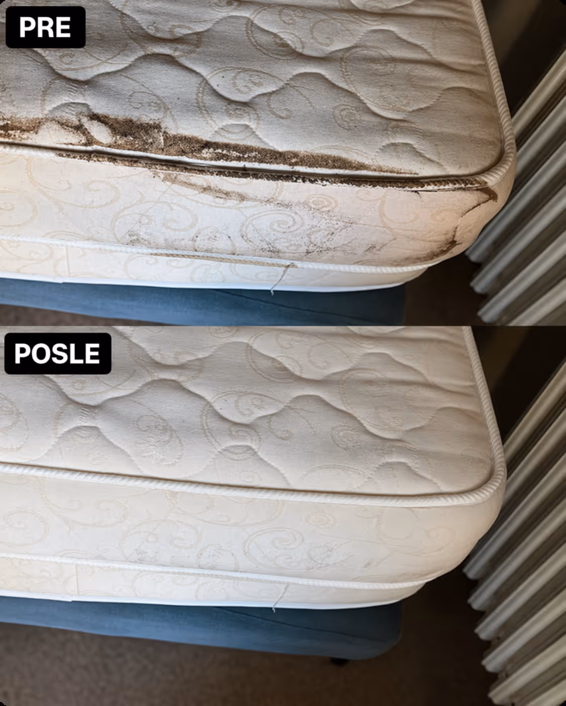 Slika duseka pre i posle pranja.