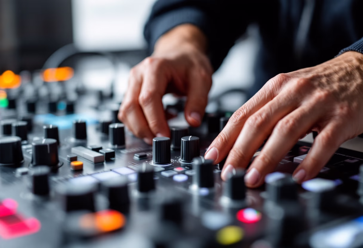 image of music producer at console