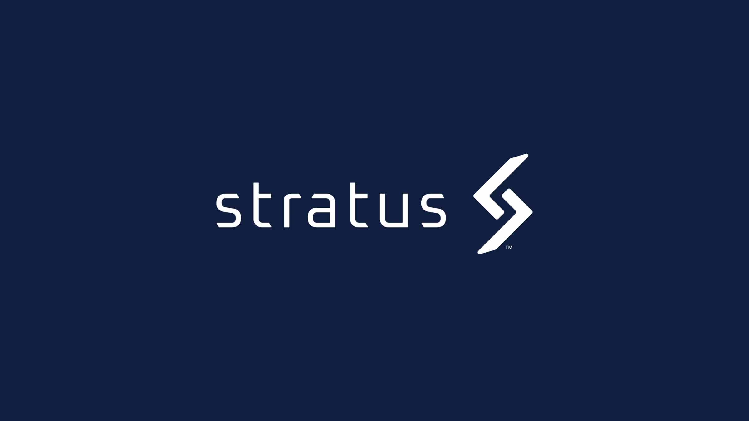 Stratus company logo with stylized S on dark blue background.