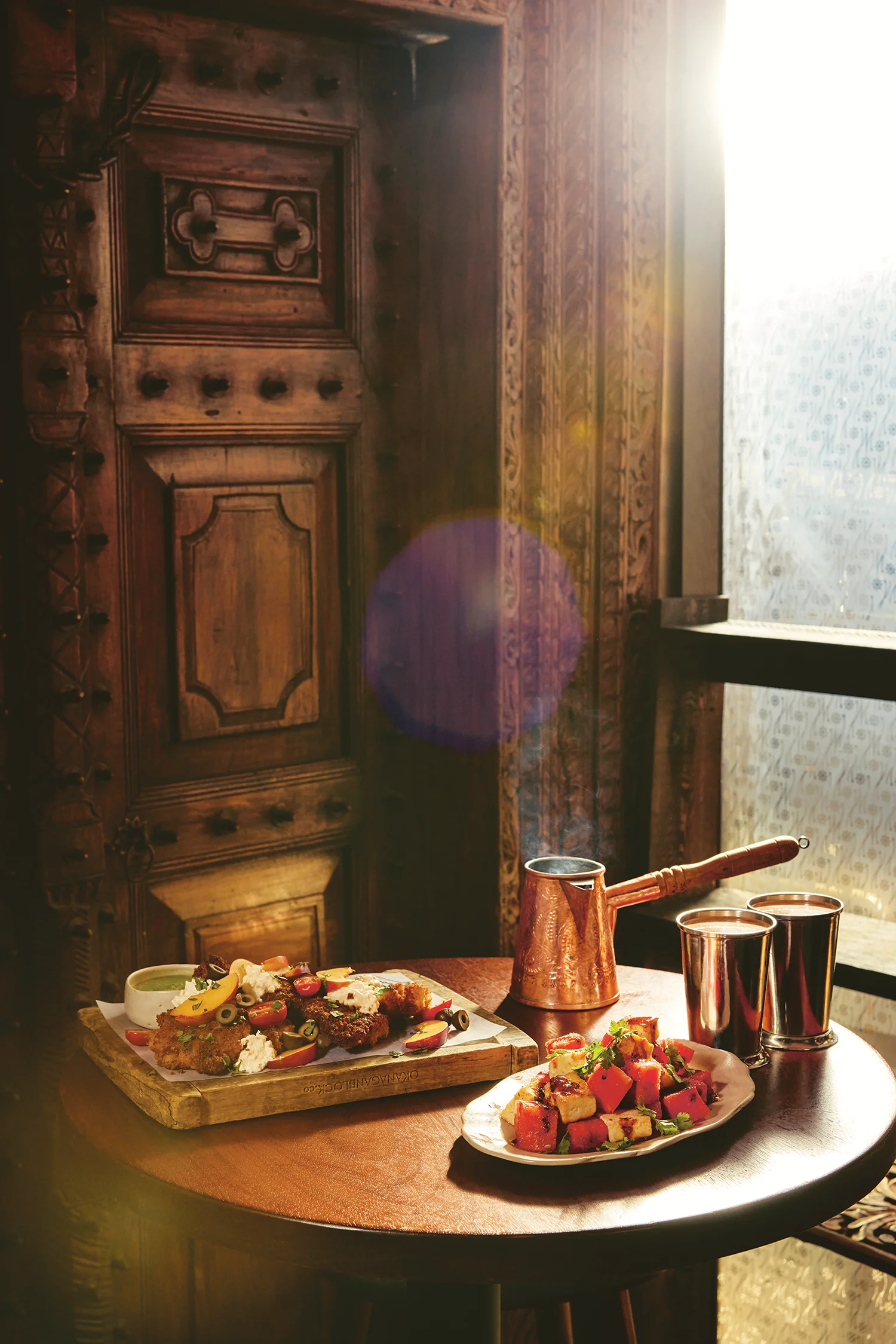 Vij's chicken schnitzel and watermelon and paneer masala, paired with masala chai | Photo: Gabriel Cabrera