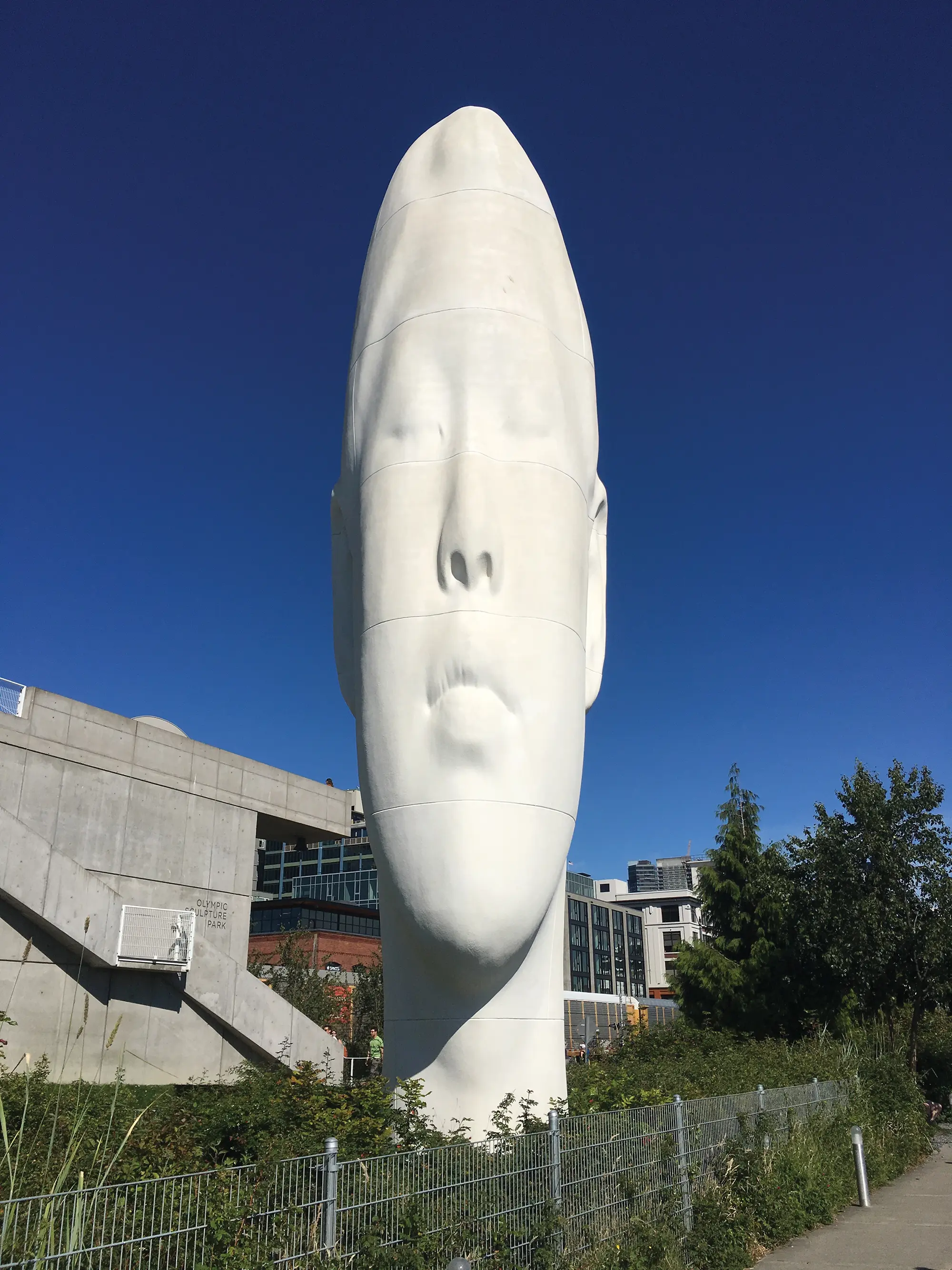 ECHO (2011) by Jaume Plensa meditates in Olympic Sculpture Park overlooking Puget Sound | Photo: Barb Sligl