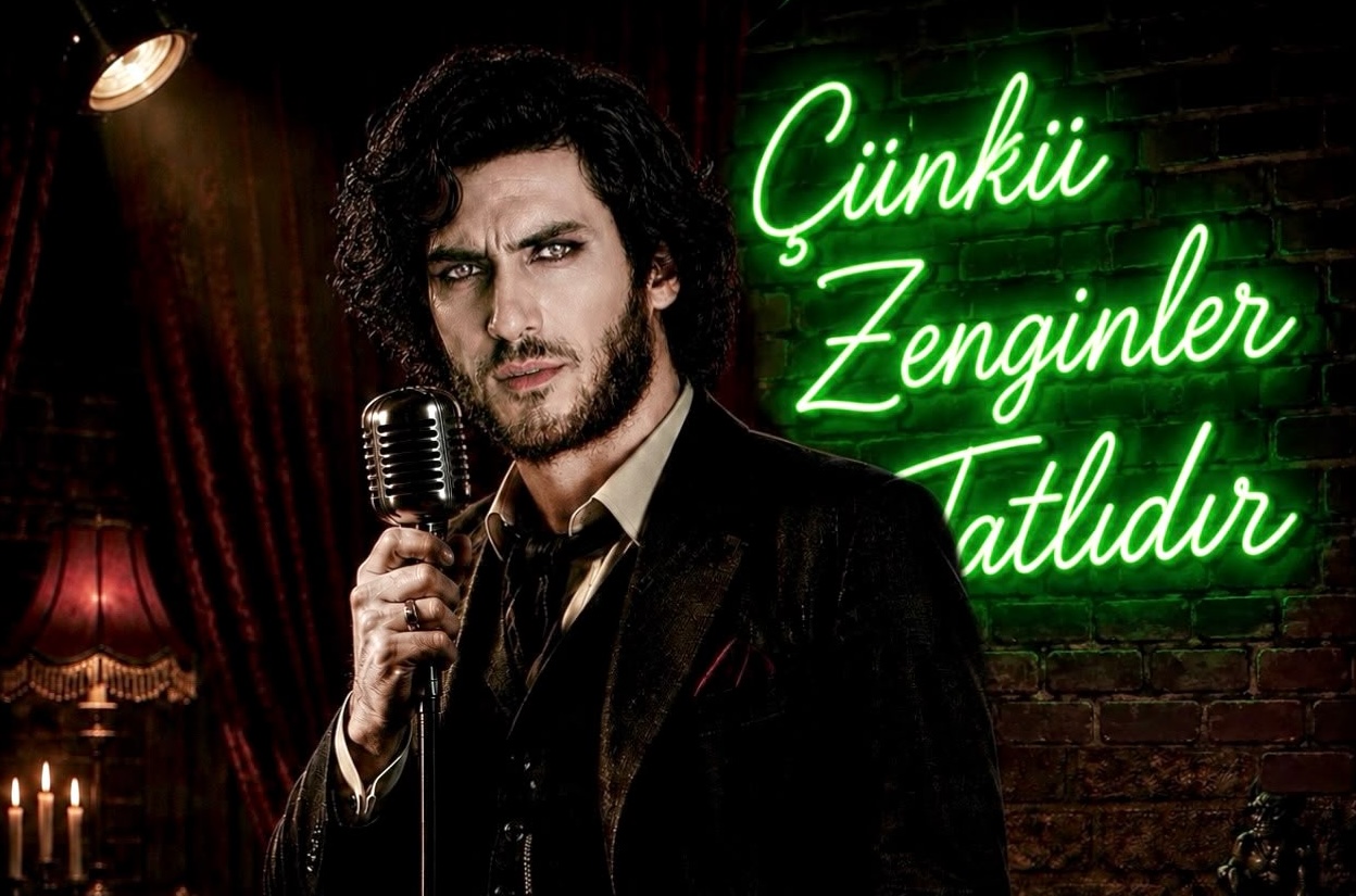 Mikrofon tutan Rüstem için Nişantaşı Vampiri konsept görseli