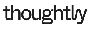 The word 'thoughtly' in lowercase black text on a transparent background.