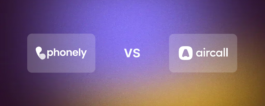 Comparison image showing Phonely logo on the left and Aircall logo on the right with 'VS' in the center.