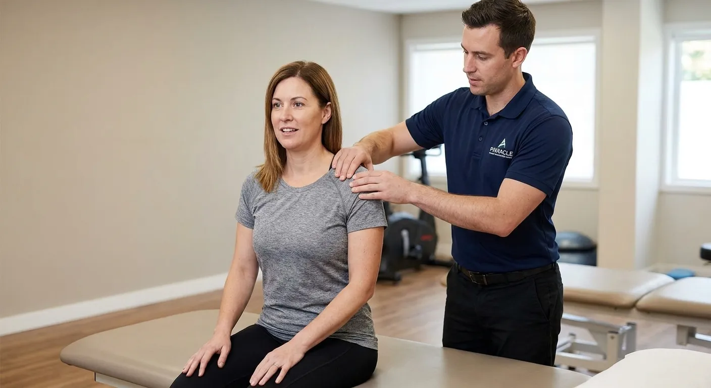 Patient receiving one-on-one manual therapy for shoulder pain at a physical therapy clinic in Bellevue, WA