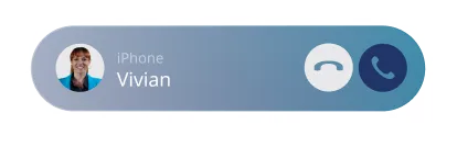 Incoming call notification showing caller Vivian from iPhone with answer and decline buttons.