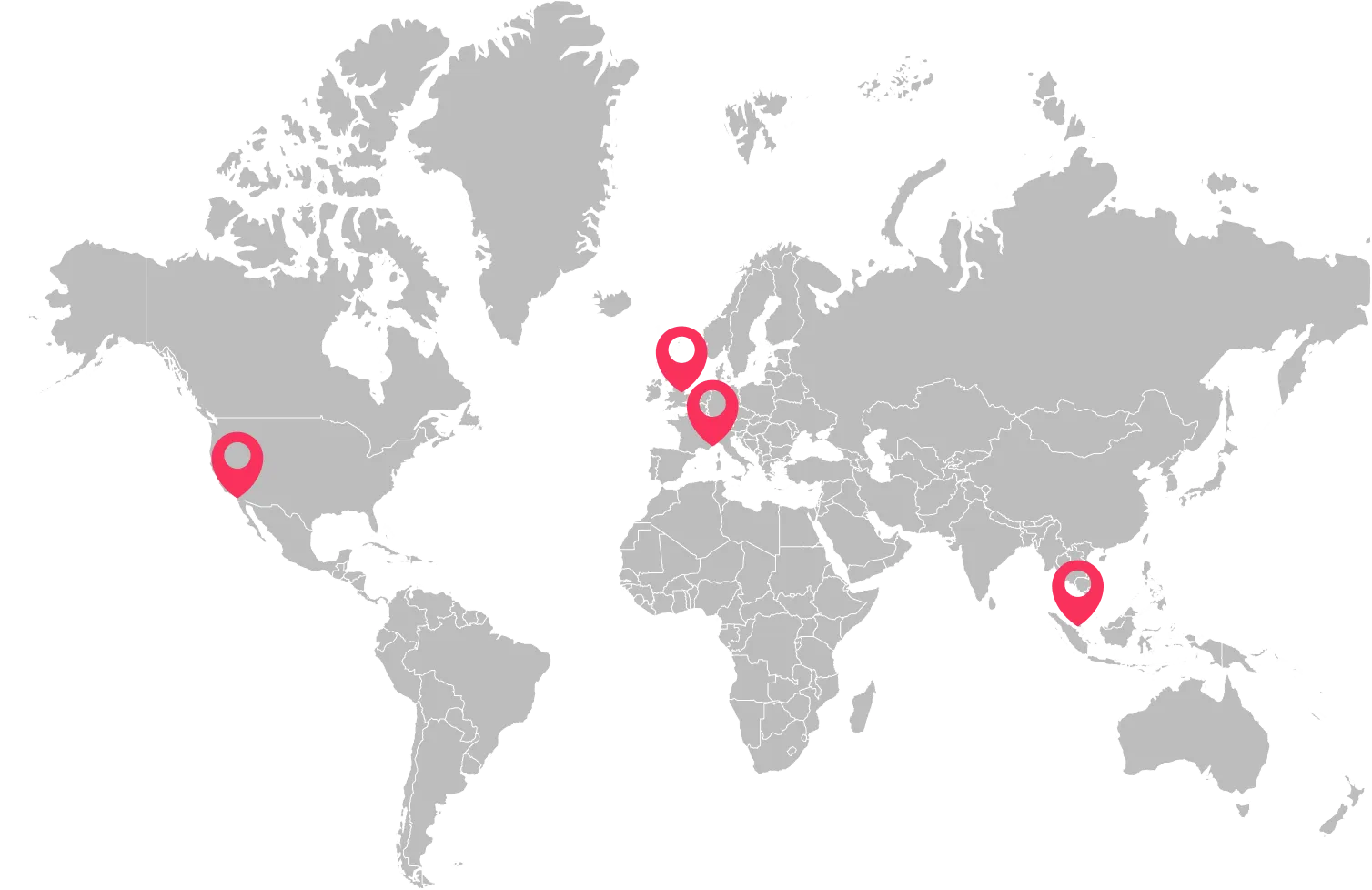 Worldwide map showing the regions where Spectre Global Advisors has experience: North America, London, Monaco, and Indonesia