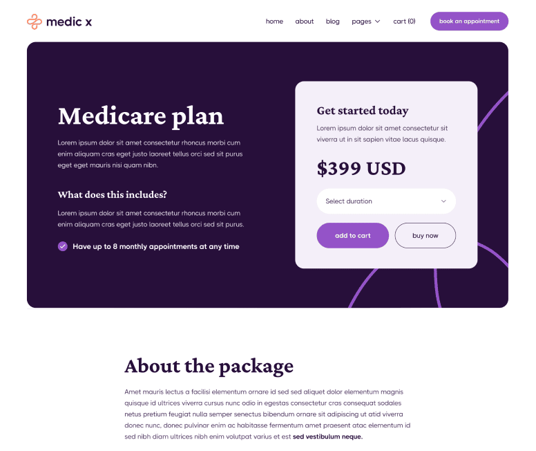 Medic X - Single Plan Main Page - Healthcare Webflow Template