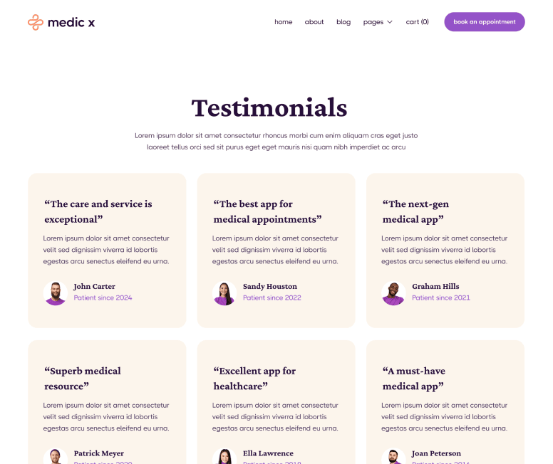 Medic X - Testimonials Main Page - Healthcare Webflow Template