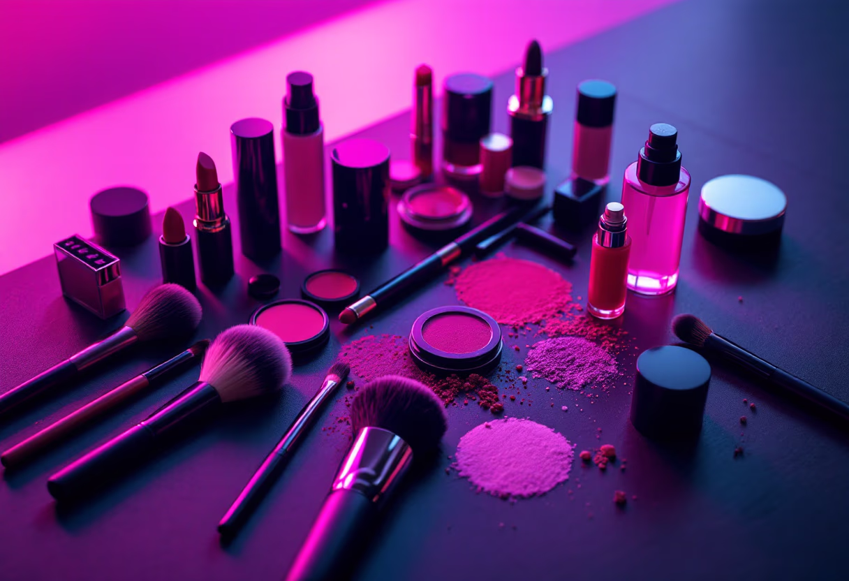 background image of organized makeup products