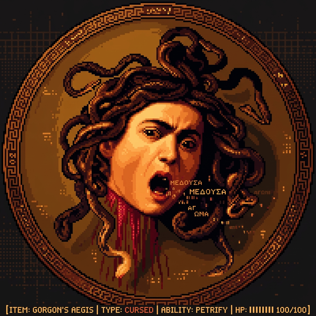 Medusa — pixel art after Caravaggio