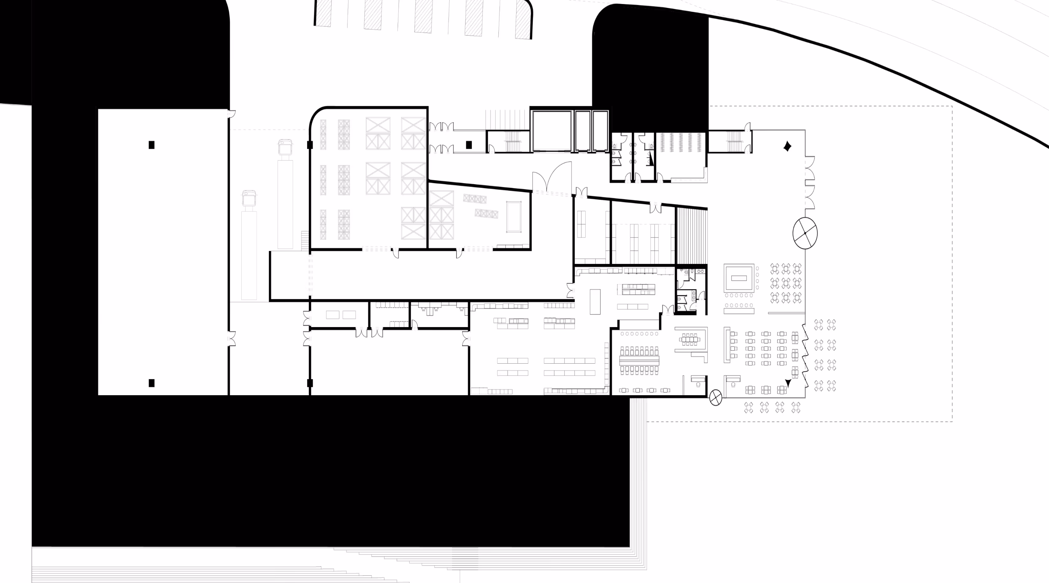 Black and white architectural floor plan showing rooms, hallways, and furniture layout.