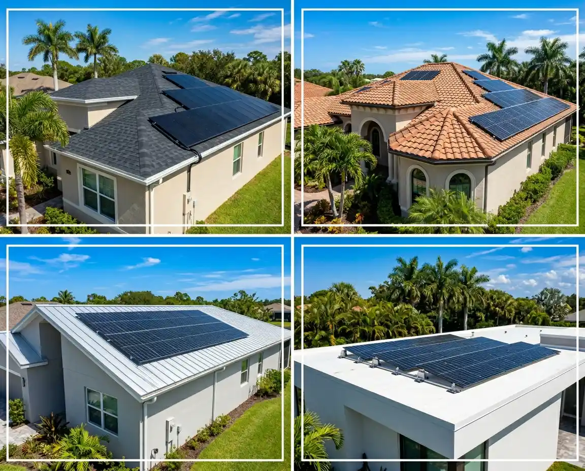 Solar panel installations by Solar Bear on asphalt shingle, barrel tile, and standing seam metal roofs in Tampa and central Florida.