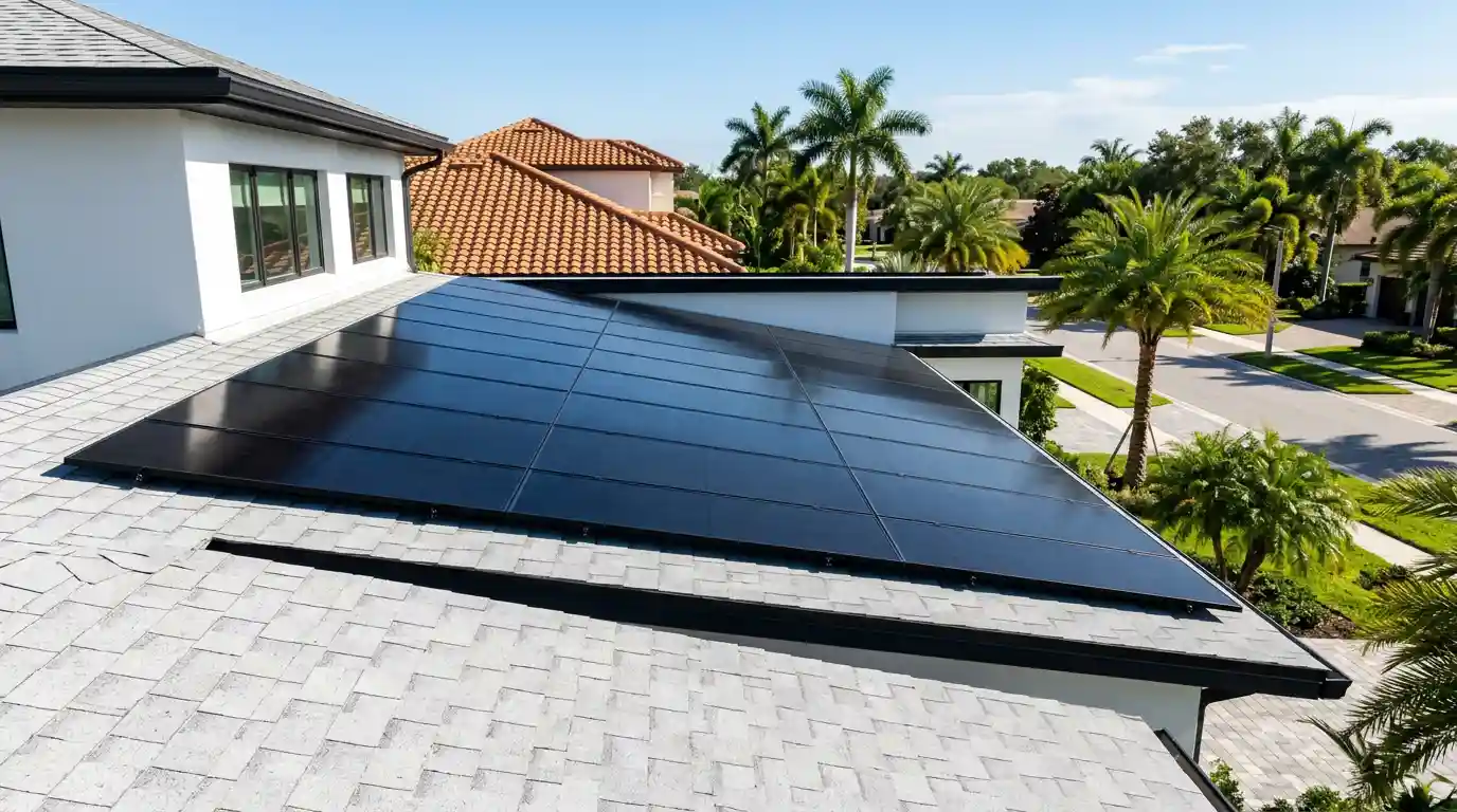 Energy-efficient shingle roof solar panel installation by Solar Bear in Four Corners, FL—engineered for quad-county hurricane codes and verified FPL/Duke Energy utility interconnection.