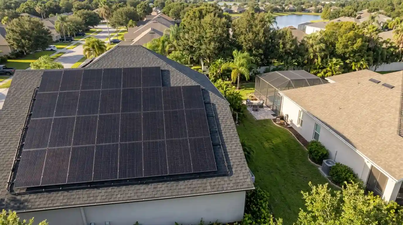 Modern residential solar panel installation by Solar Bear in Fort Myers, FL—engineered for Lee County hurricane wind loads and verified FPL/LCEC utility interconnection.