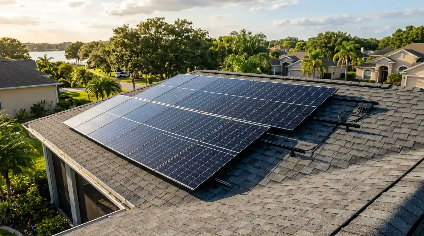 Professional asphalt shingle roof solar installation by Solar Bear in Lakeland, FL—engineered for Polk County storm resilience and verified Lakeland Electric utility interconnection.