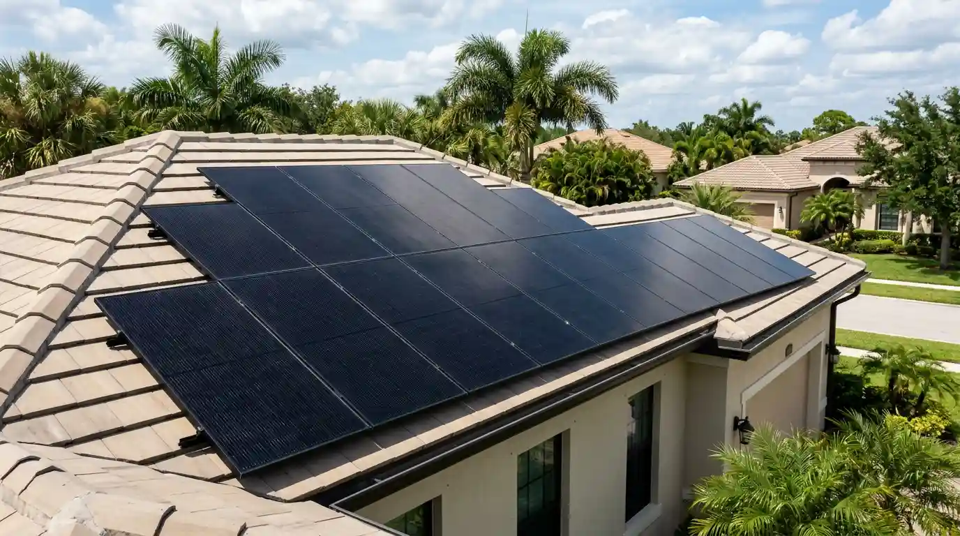 Tesla solar panel installation by Solar Bear in the Torino neighborhood, Port St. Lucie, FL—engineered for St. Lucie County hurricane wind loads and FPL utility interconnection.