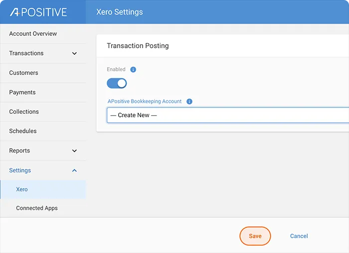 A screen from the APositive application showing Xero settings