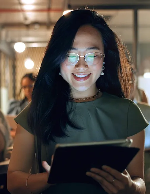 Woman working on a tablet