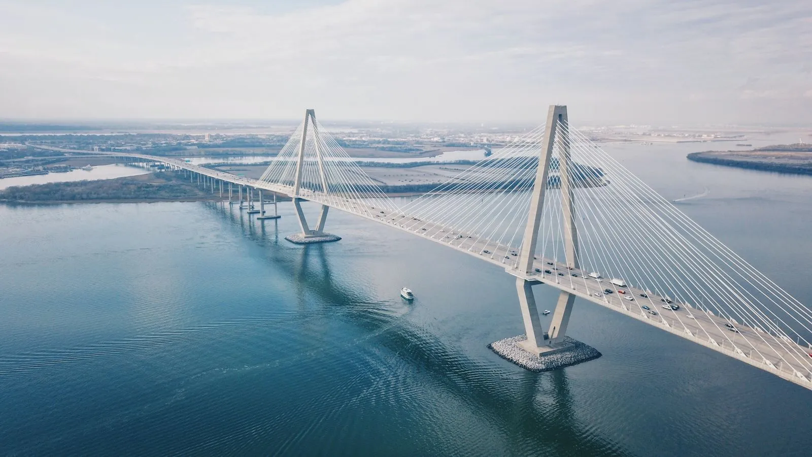 A photo of the Ravenel Bridge from above