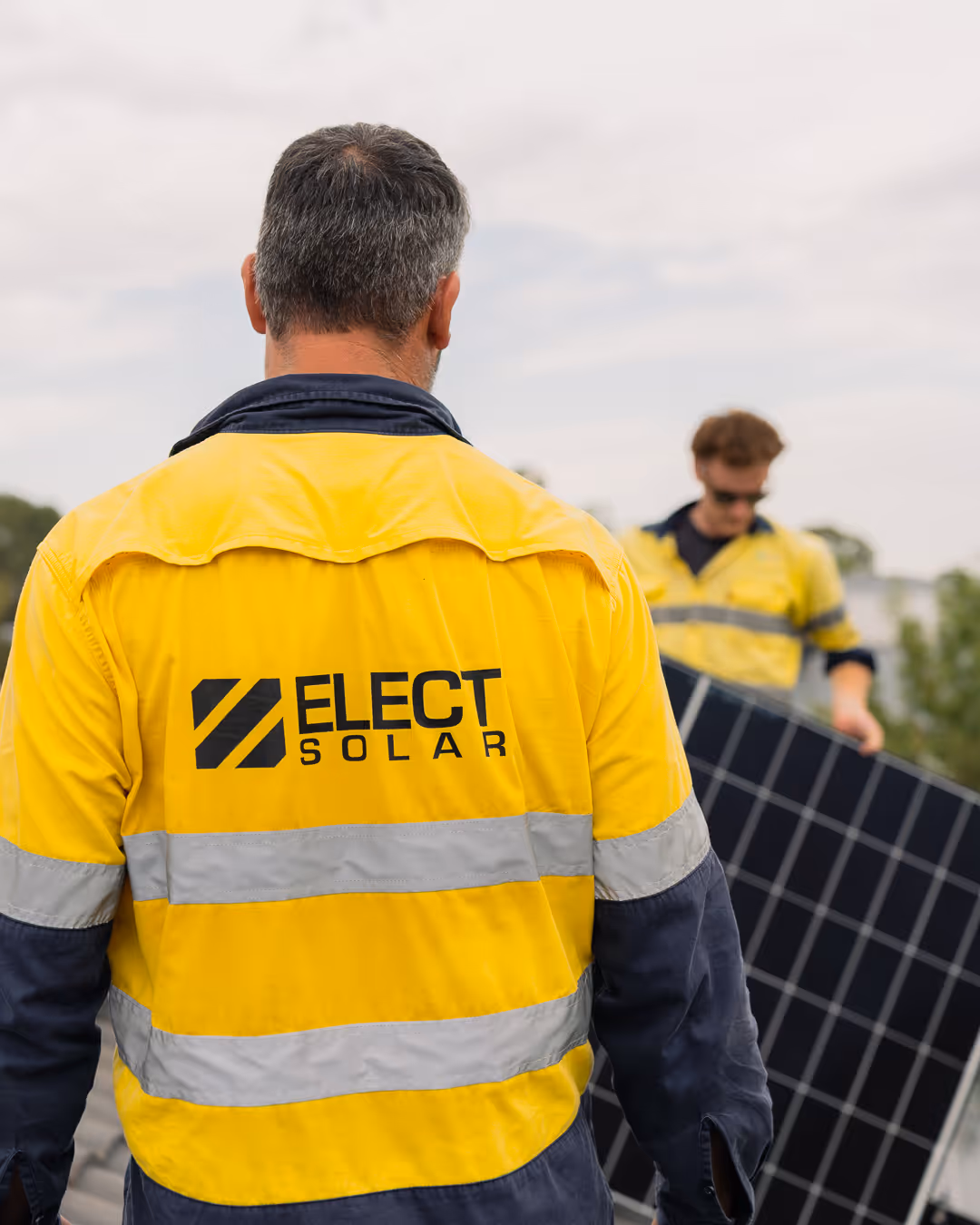 Elect Solar technicians installing residential solar panels in North East Victoria home