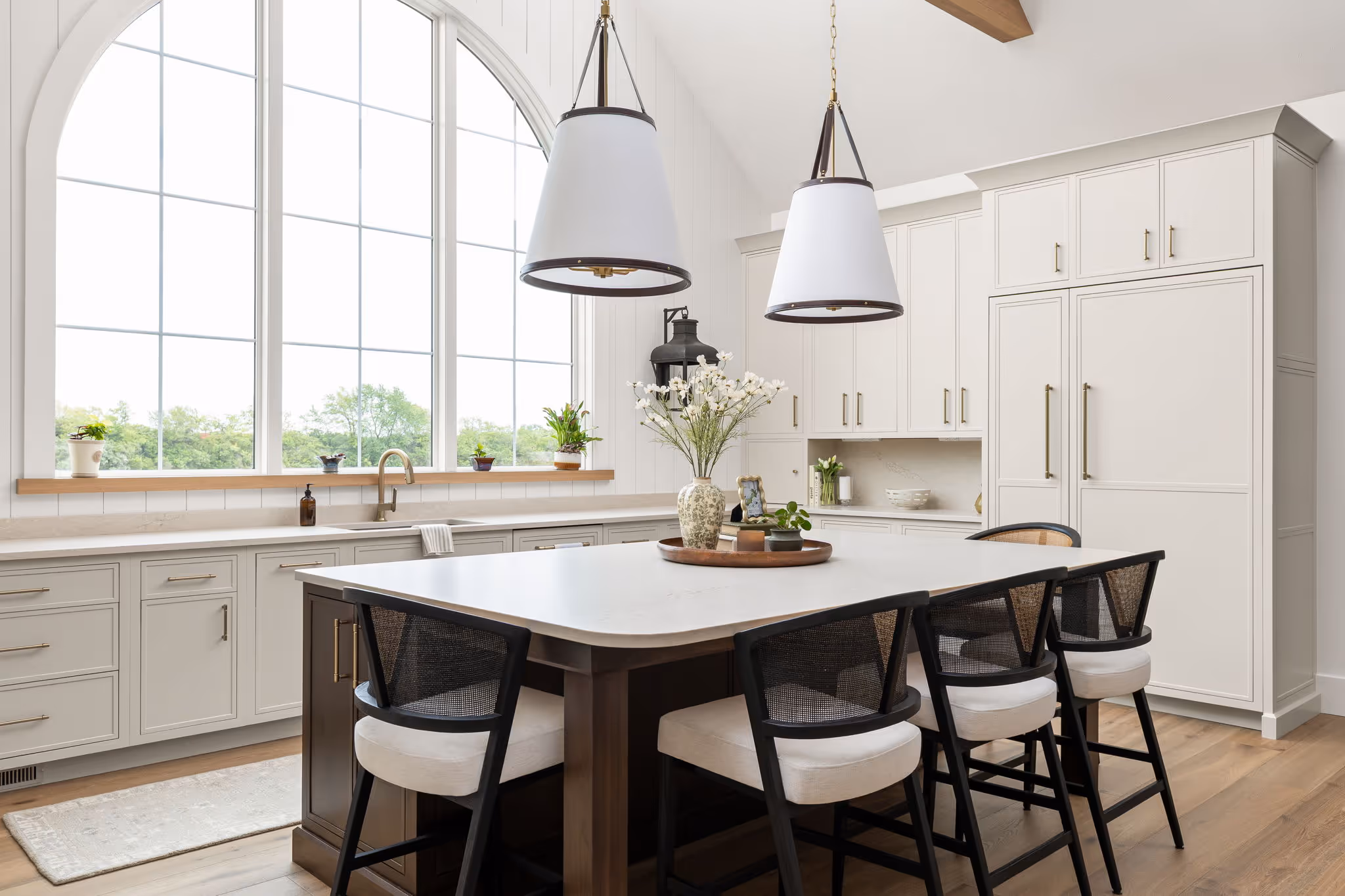 Dining room with dark table and chandelier
