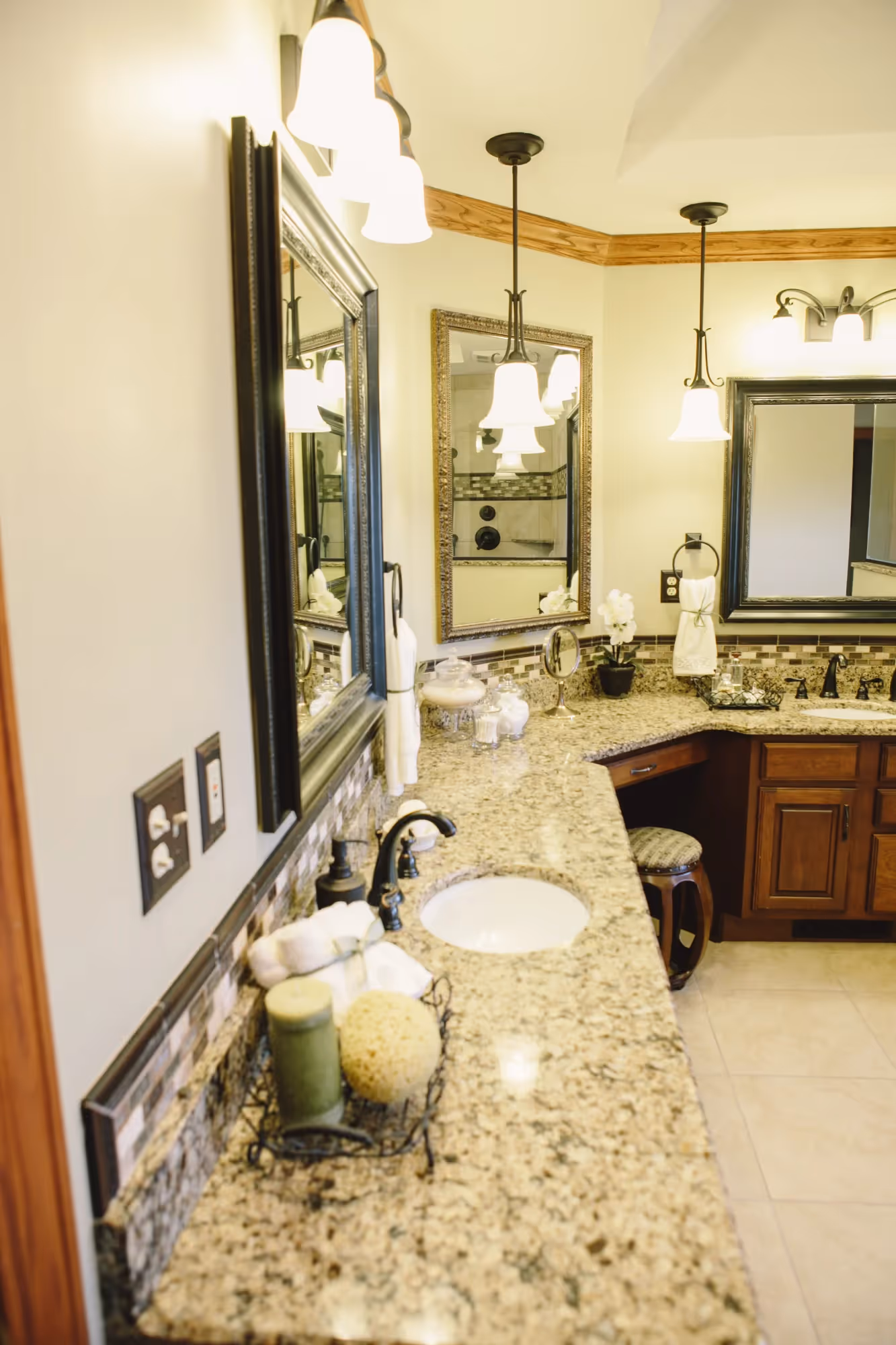 Bathroom vanity with mirror, sink, and decor