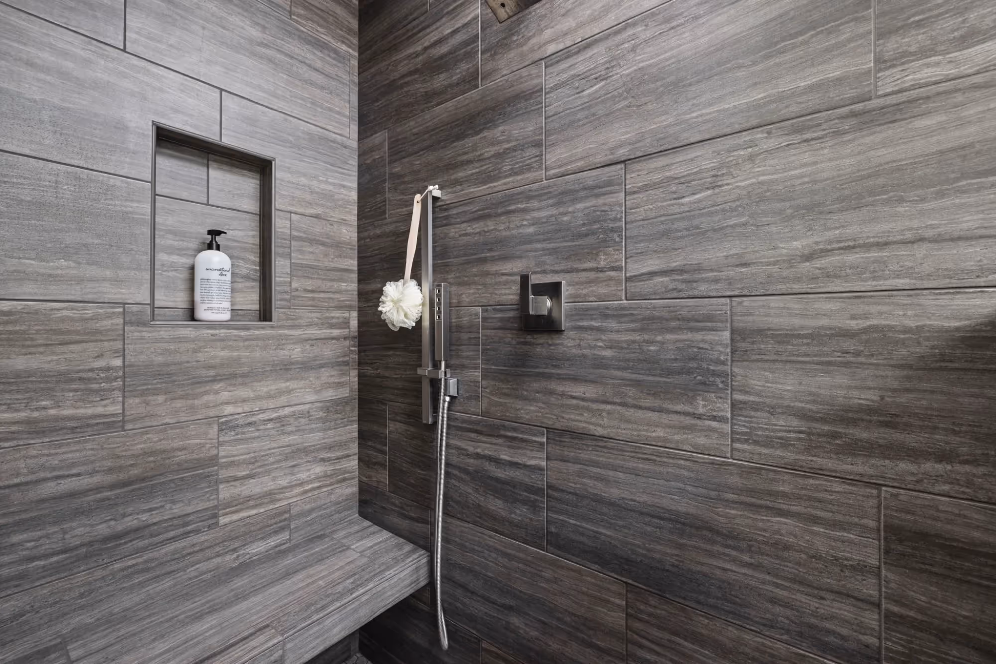 Gray tiled walk-in shower