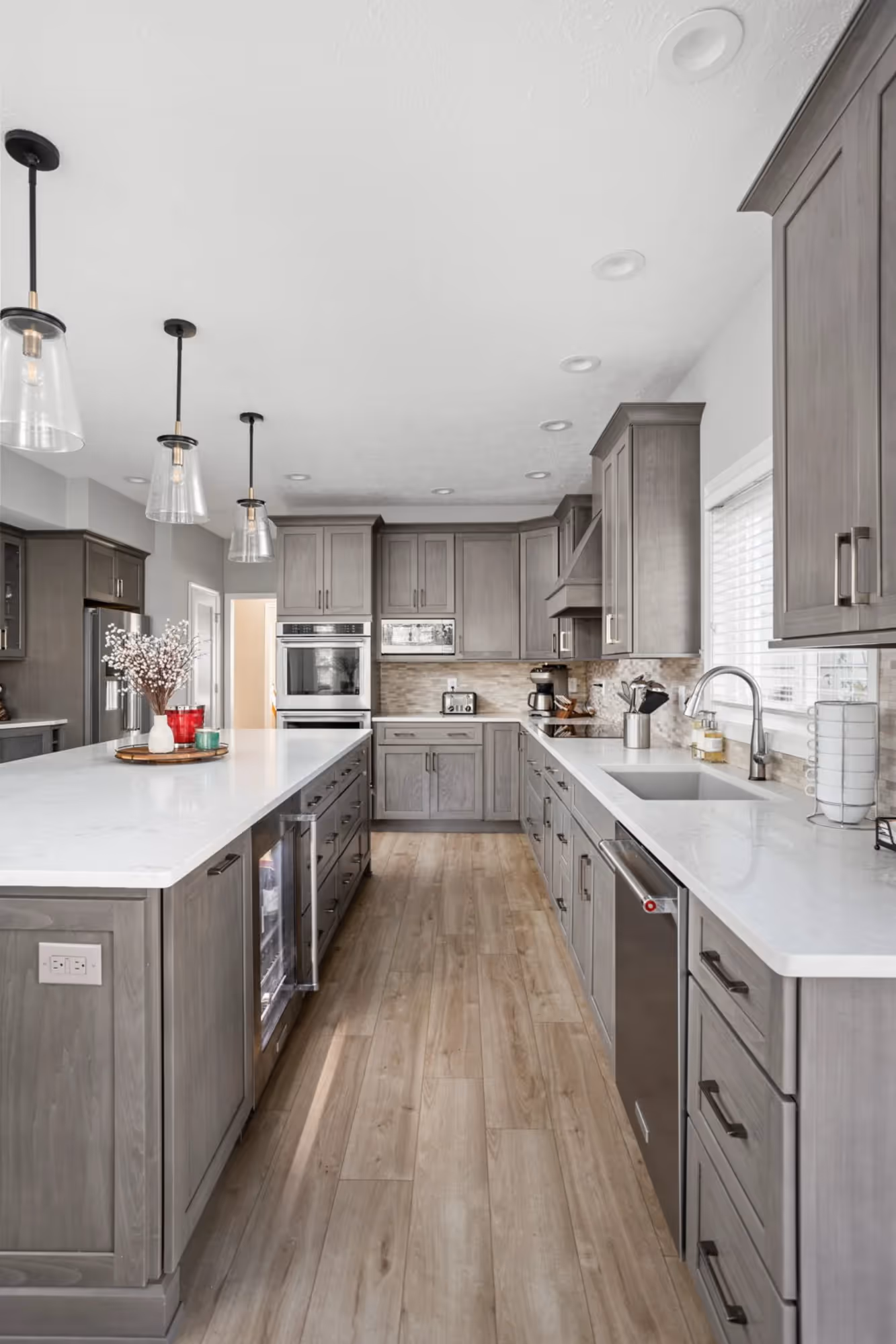 Modern kitchen with gray cabinets