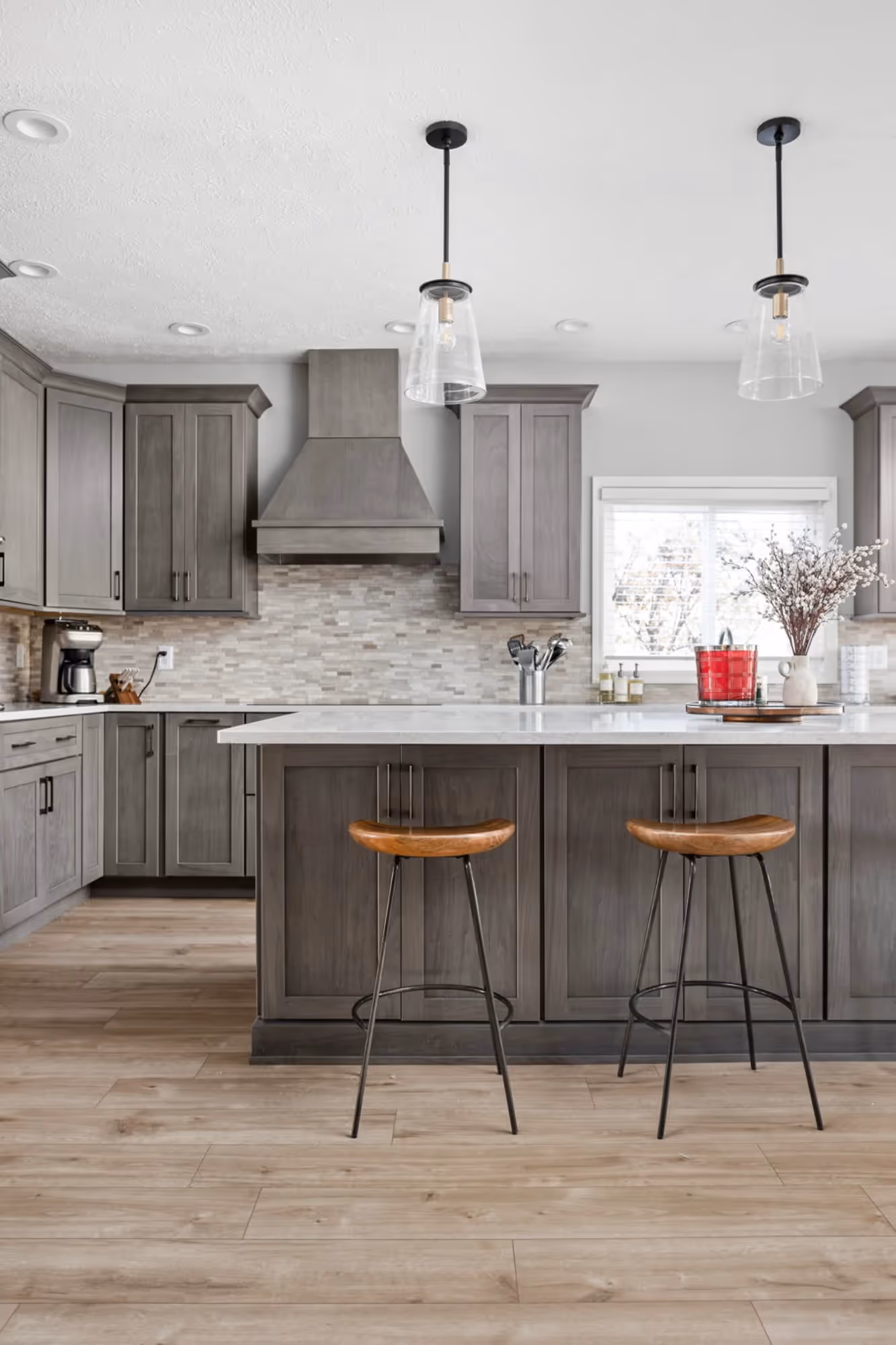 Kitchen island with bar stools