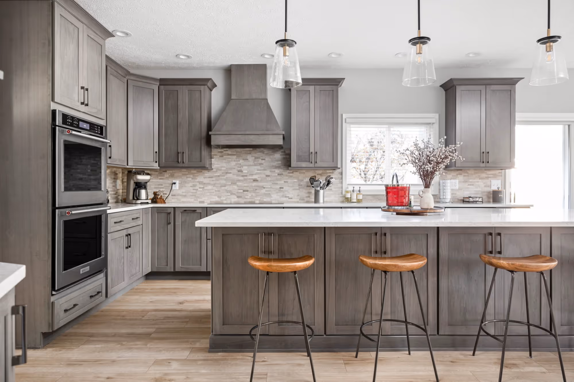 Spacious kitchen with white island