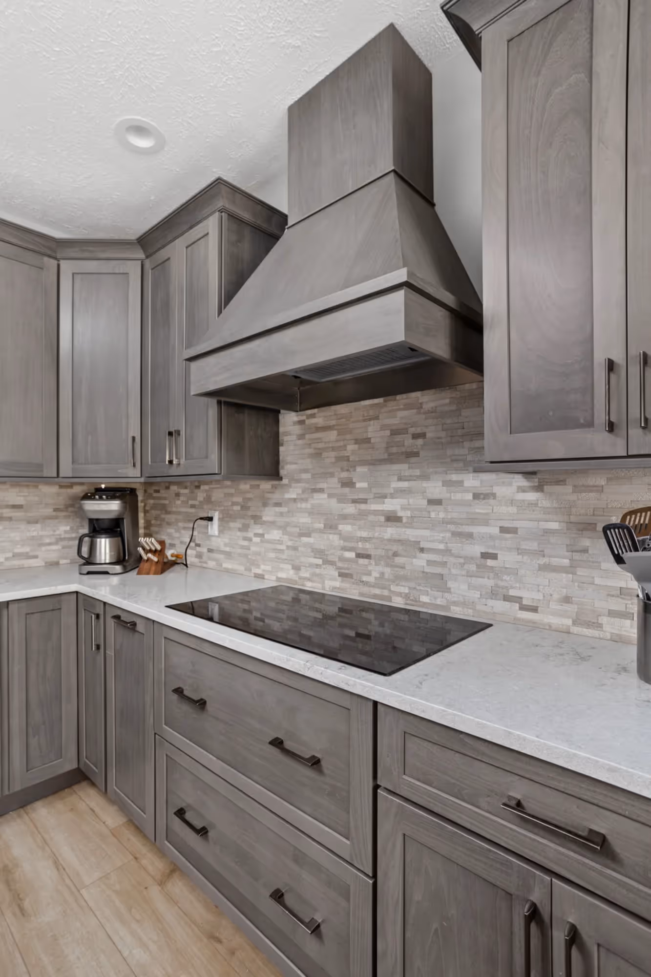 Bathroom vanity with gray cabinets