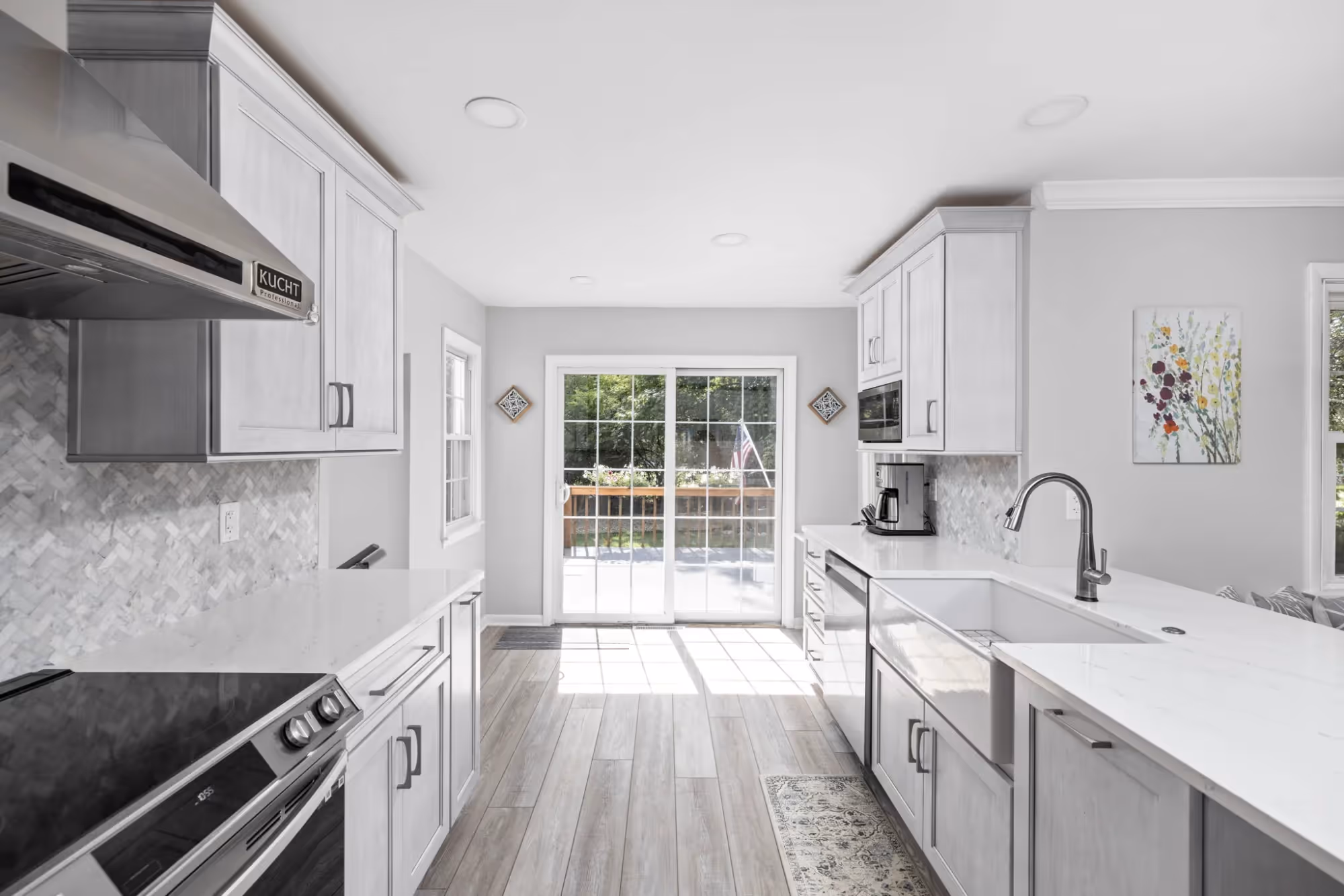 Spacious open-plan kitchen with island and dining area
