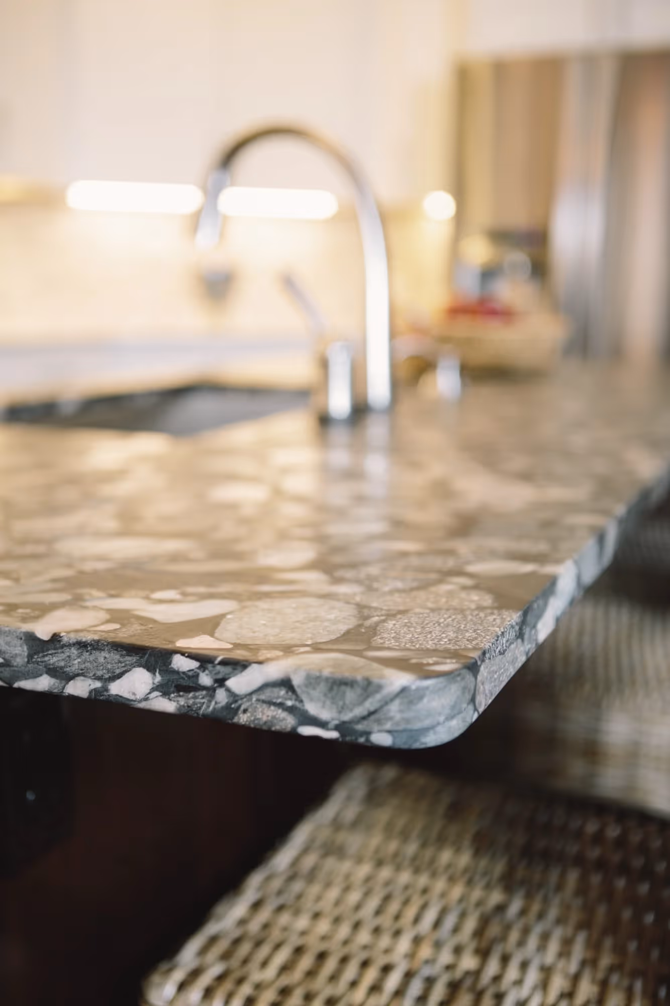 Modern kitchen with granite countertop and sink