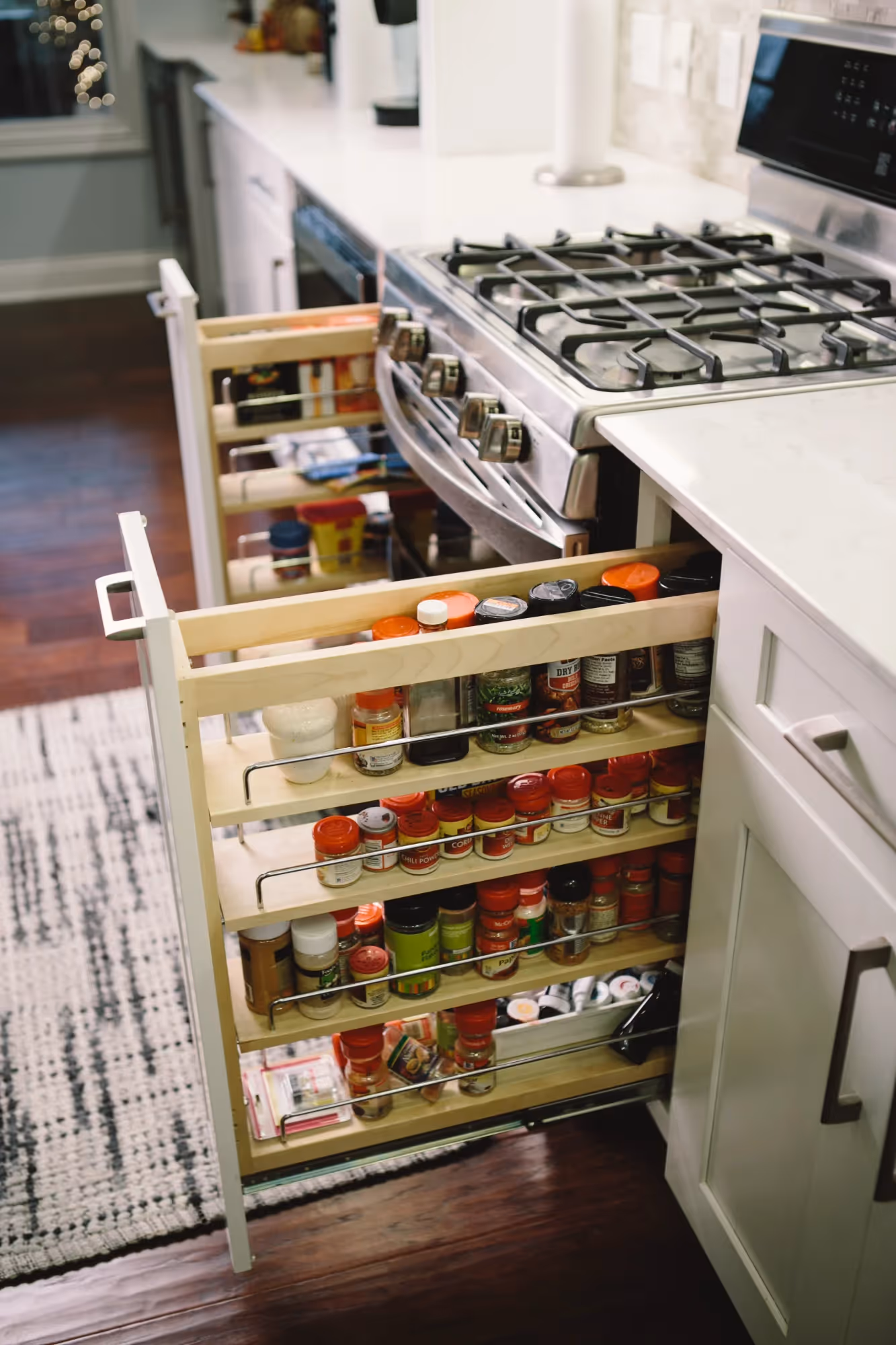 Open refrigerator showing stocked shelves and drawers
