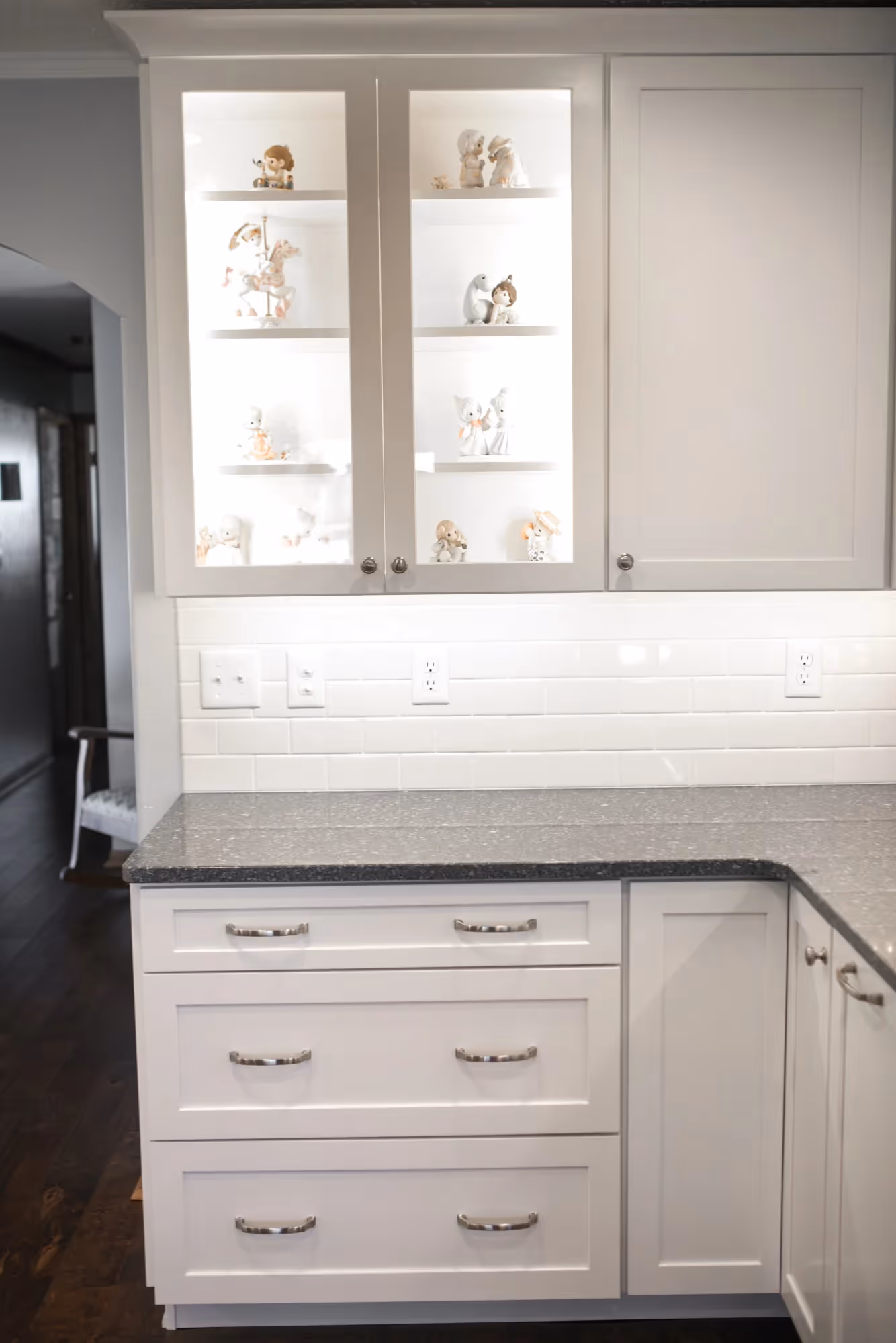 Elegant Kitchen with lighting and cabinets.