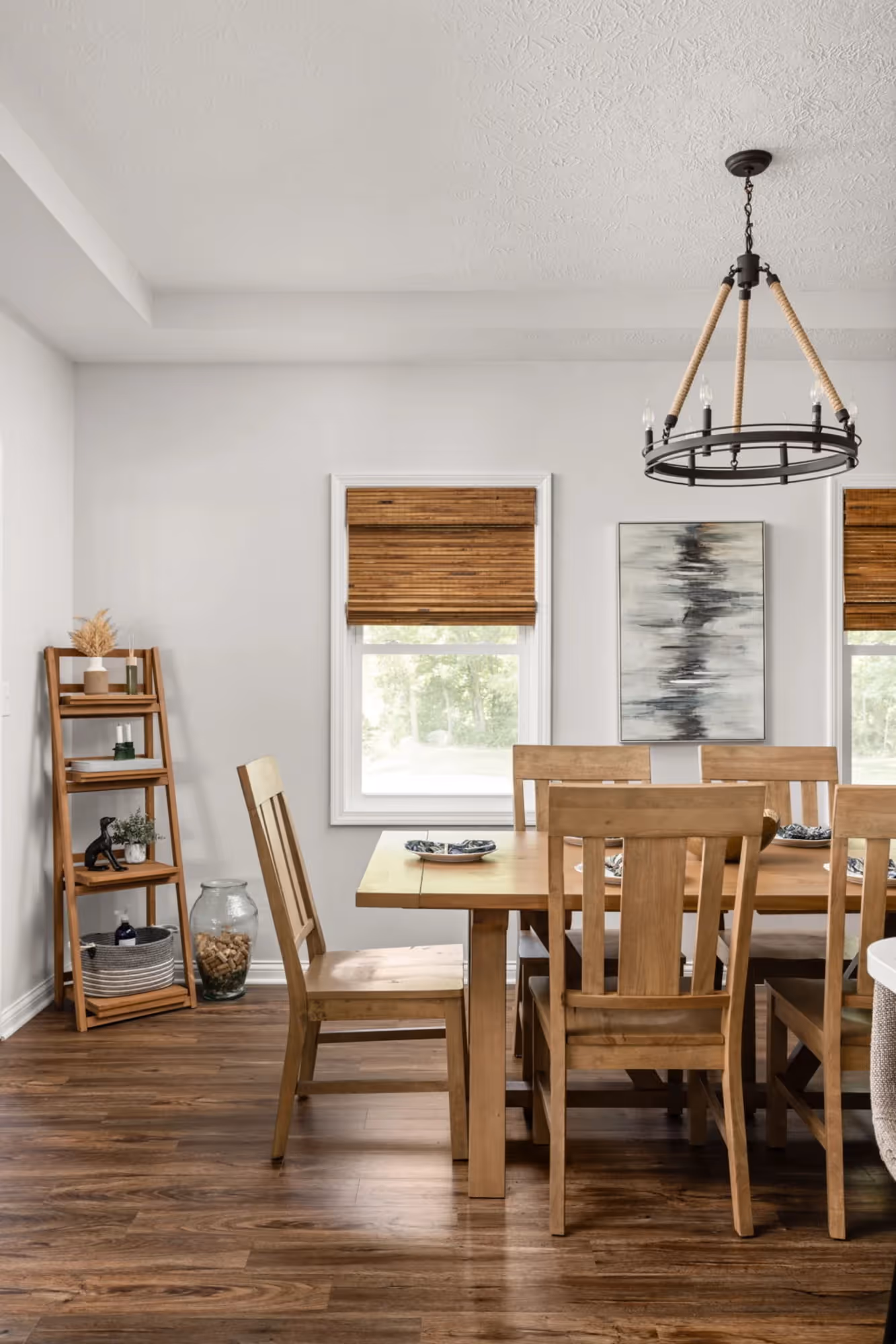 Dining area with wooden table and chairs