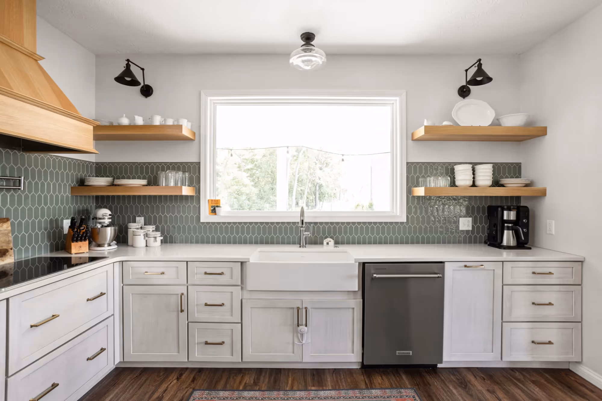 White double-sink vanity with large mirror