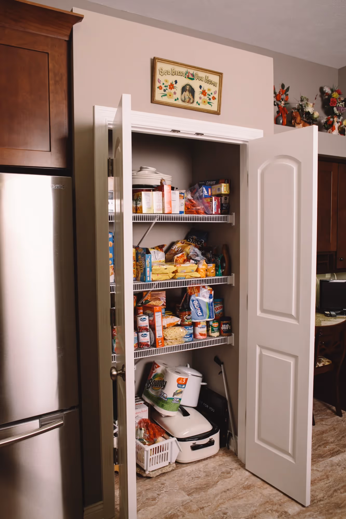 Built-in wood pantry shelving