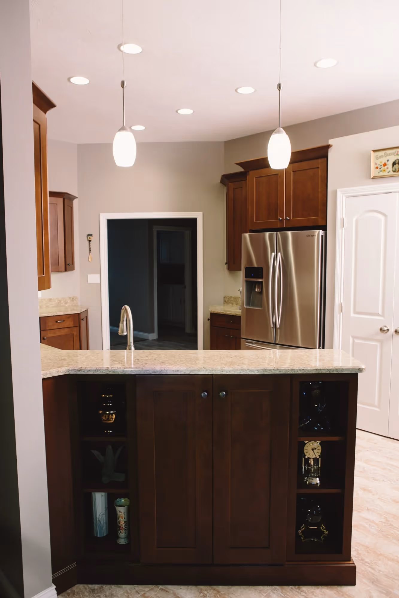Kitchen workspace with wood cabinetry