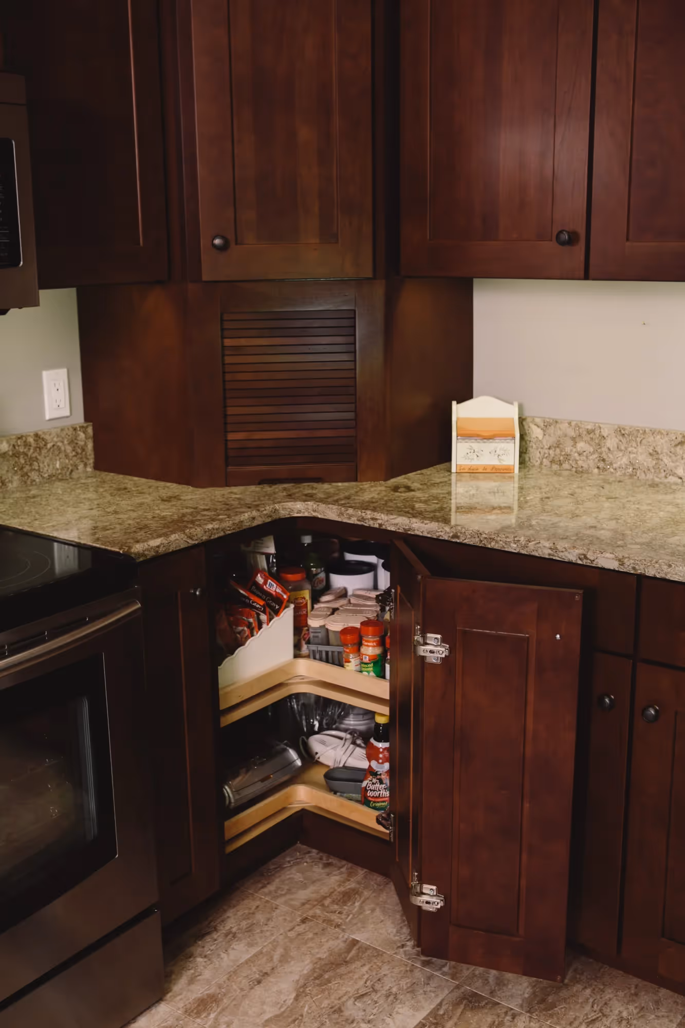Wood cabinet corner detail