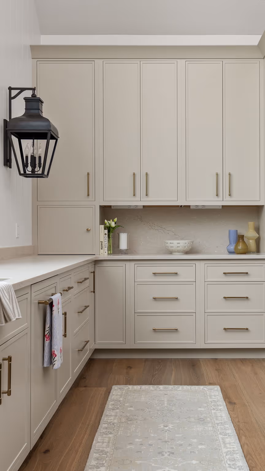 White kitchen cabinet wall with counter